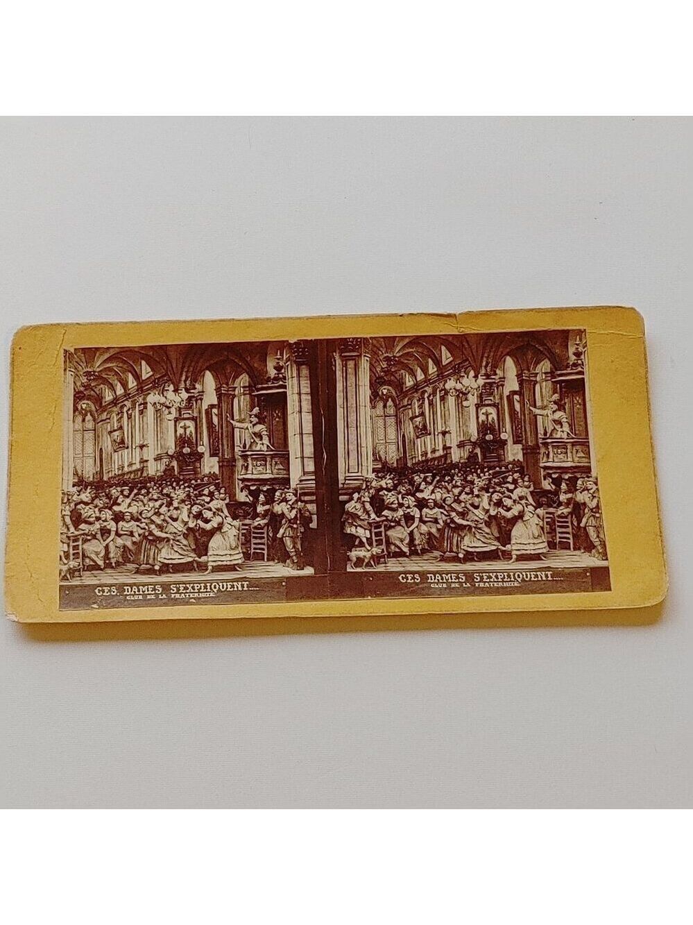 ANTIQUE STEREOGRAPH CARD Jules Raudnitz Le Sabbat rouge Ces dames s'expliquent
